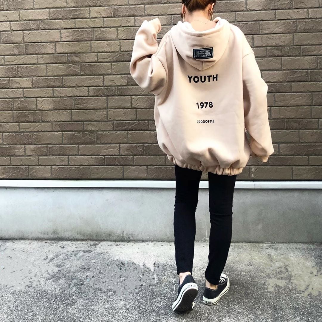 バックプリント スウェット パーカー フード付 ゆったり ボリューム