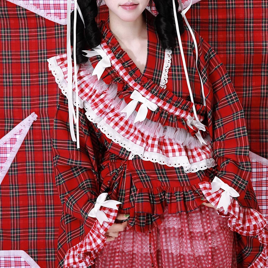 和ロリータ 着物 チェック柄×着物風 コンカフェ向け｜WithU | ゴスロリ