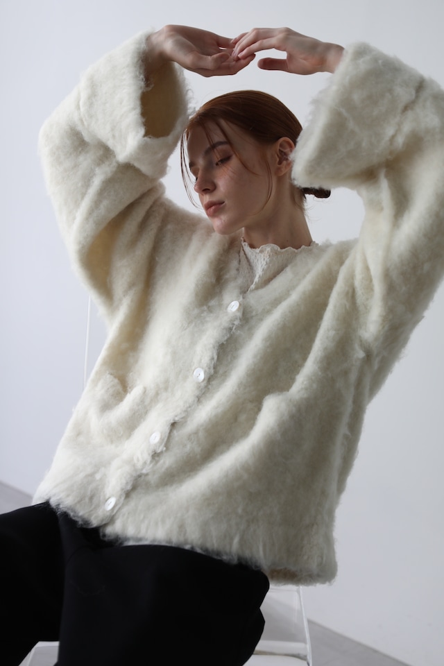 boucle shaggy knit cardigan（ivory)