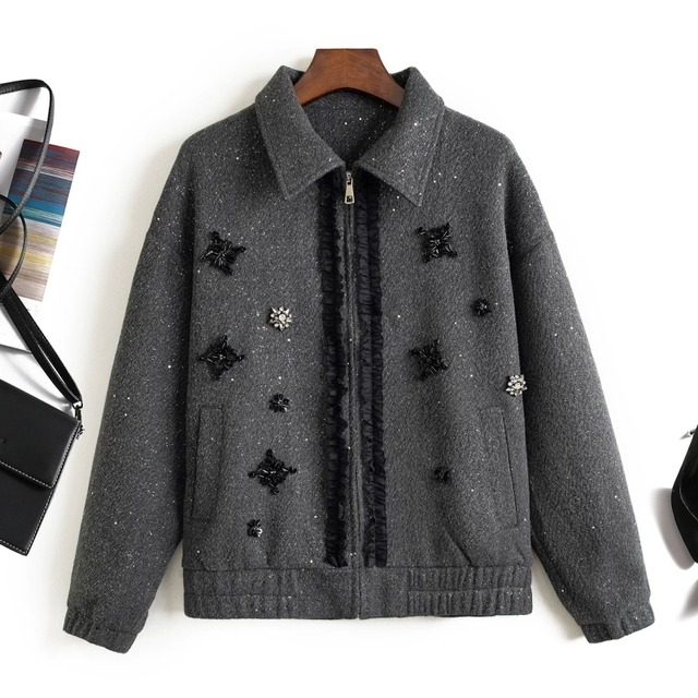 Frill bijou collared blouson　M1791
