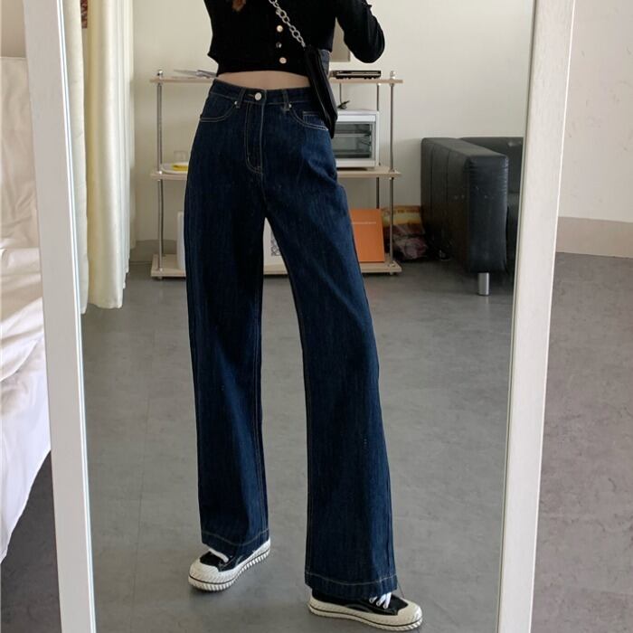 ヒョナ風モップパンツ2020新バージョンルーズストレートワイドレッグパンツハイウエストスリムジーンズ女子学生 クレセントシティ5672546843