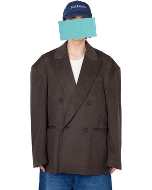 ssstein "DEFORMED SHOULDER DOUBLE BREASTED JACKET〔GREY BROWN〕"