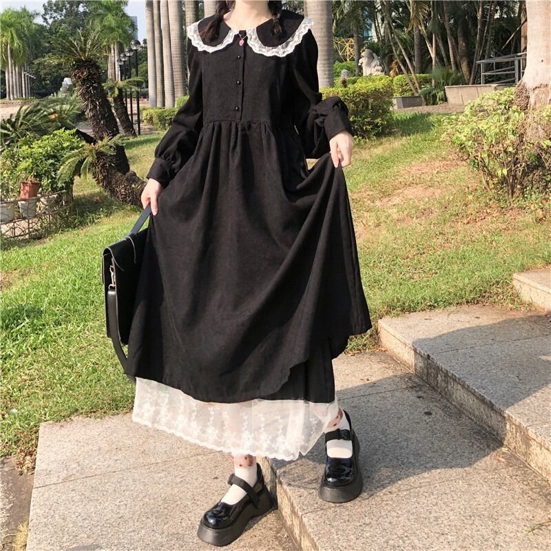 スタイルレースカラードレス オータムロングスカート ウェスト 秋物 萌量不足33249932262