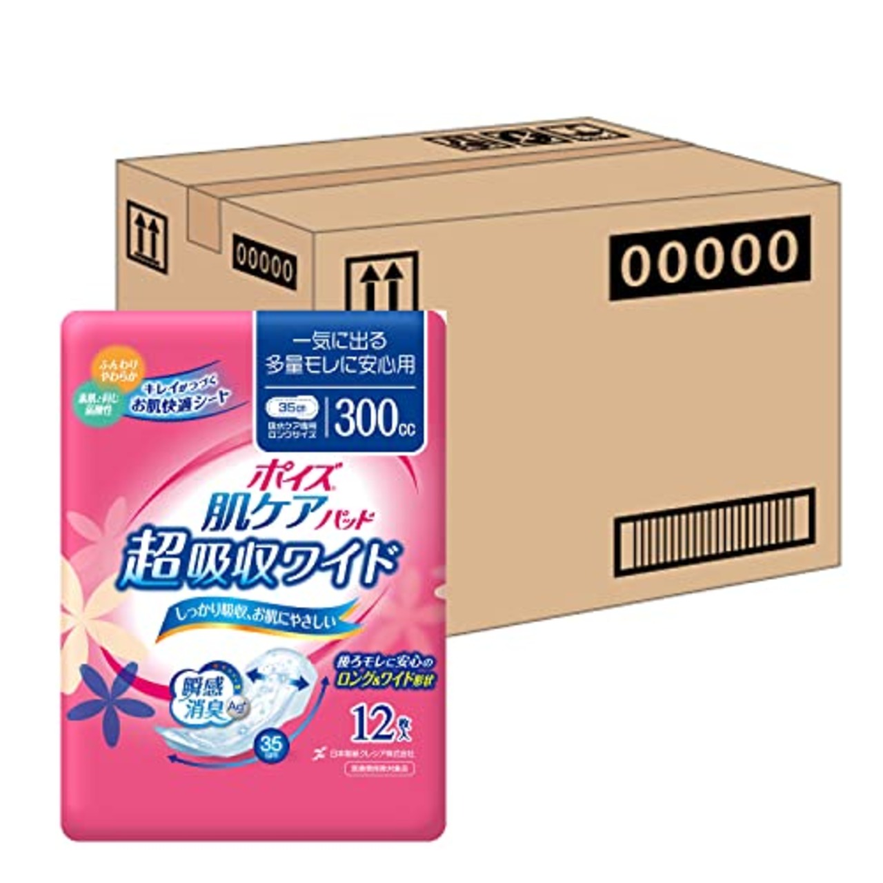 吸水ナプキン ポイズ 300cc 35cm 12枚 9個 多量モレに安心用 (女性の軽い尿もれ用) 肌ケアパッド (ケース品)