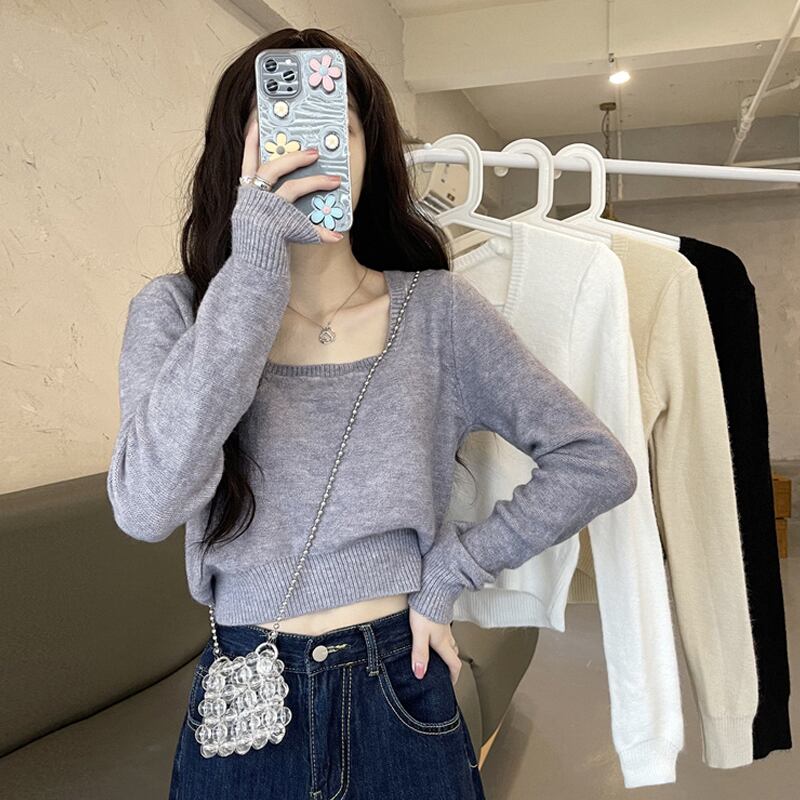 スタイルセーター スプリングオータムカラーショートトップス ロング 春物 秋物 スクウェア 試着室6835612107