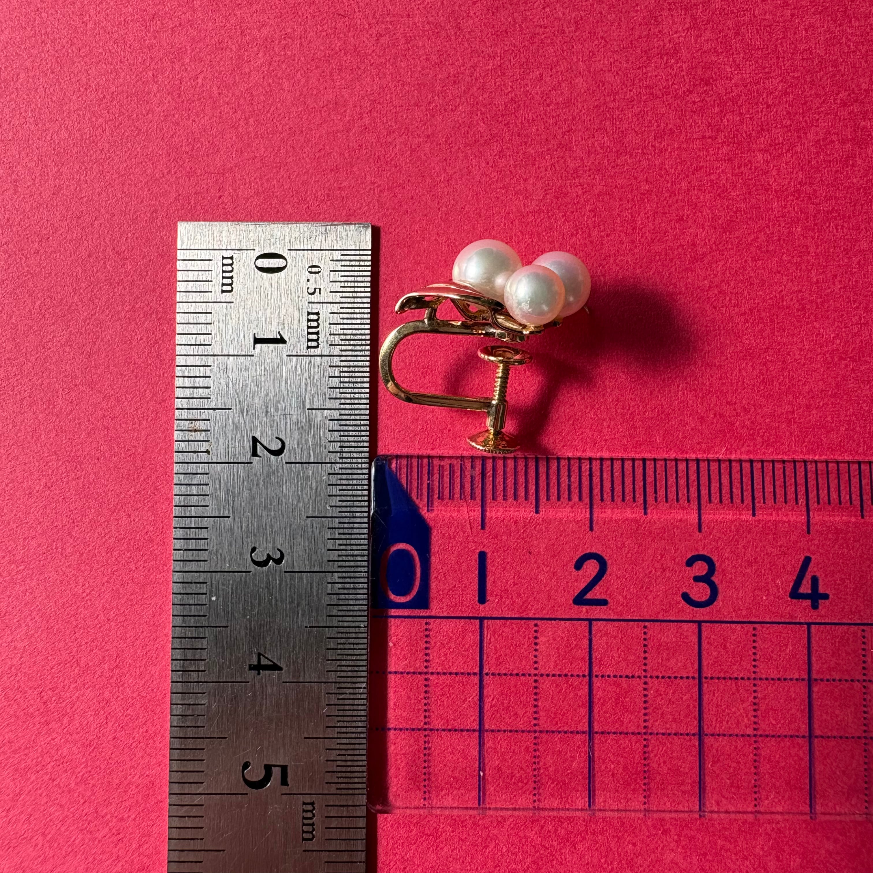 ミキモト MIKIMOTO K14 あこや真珠 パール イヤリング 3粒