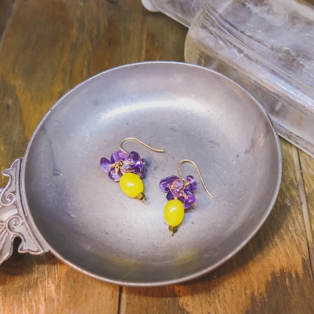 アメジスト×アンティークパーツのピアス