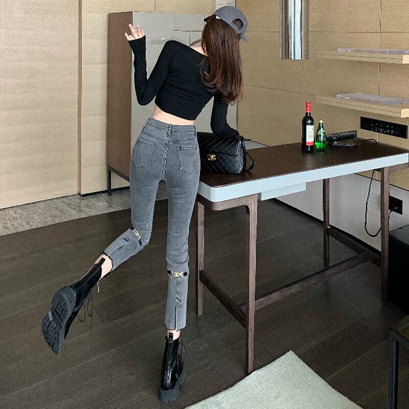 スキニージーンズ オータムスタイルパンツ ハイウェストウェストスリム 秋物 ガールズファッション95430062268