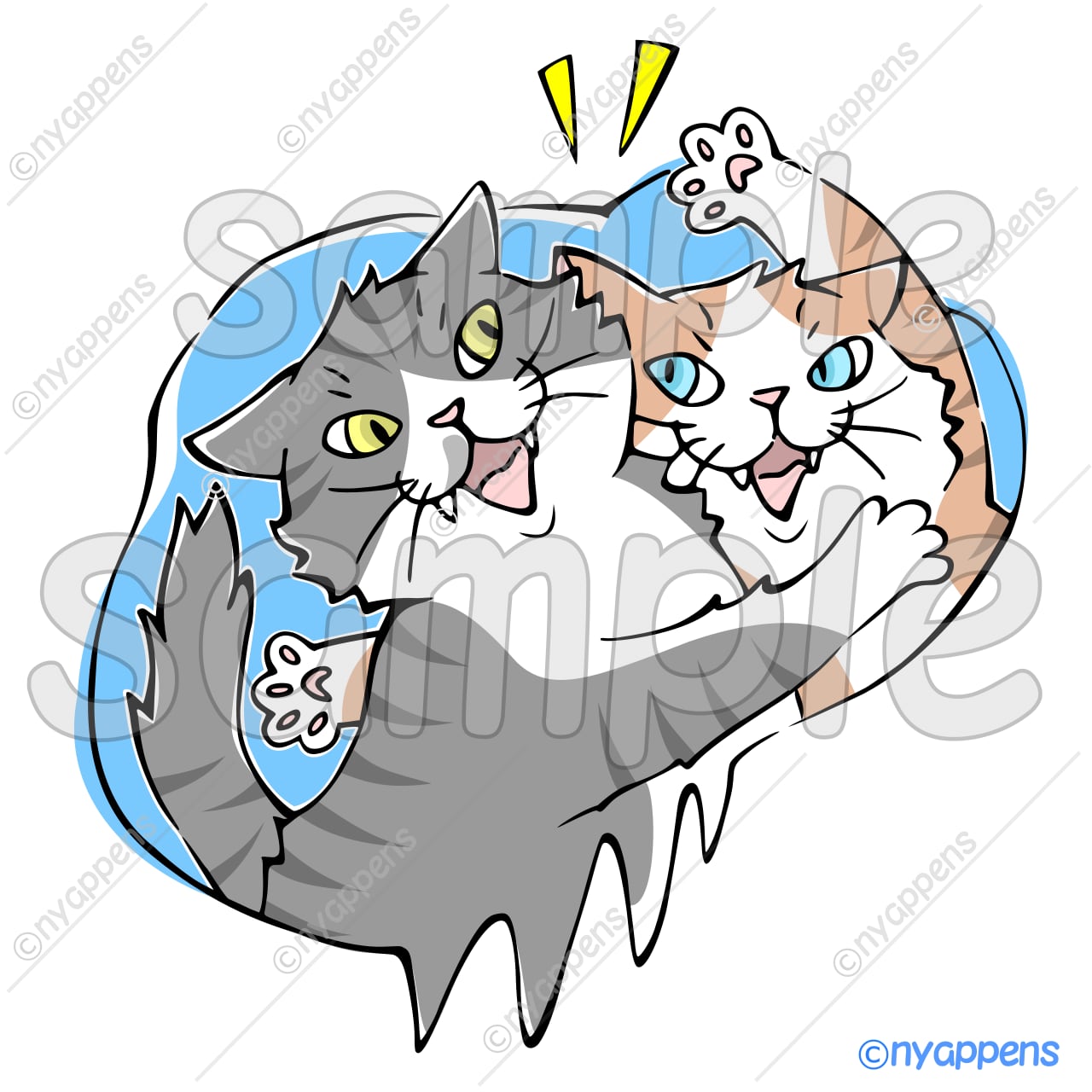 【商用利用OK】ほのぼの手書き猫イラスト<M19>仲良し!