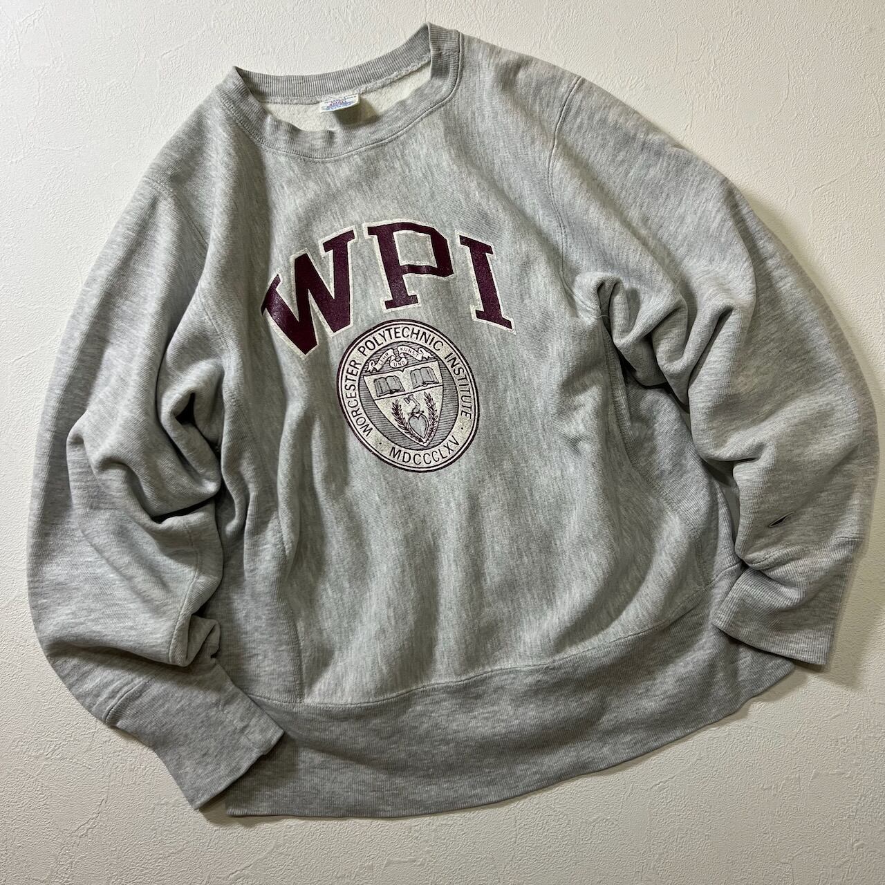 リバースウィーブ　Champion グレー トレーナー ビンテージ 80s USA Champion REVERSE WEAVE カレッジロゴ スウェット トレーナー