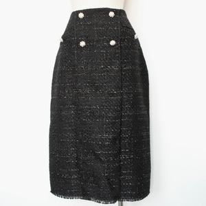 SILVIAN HEACH ブラックツィードストーンボタンフリンジポイントスカートITALY; GPA25455¥42,000＋tax