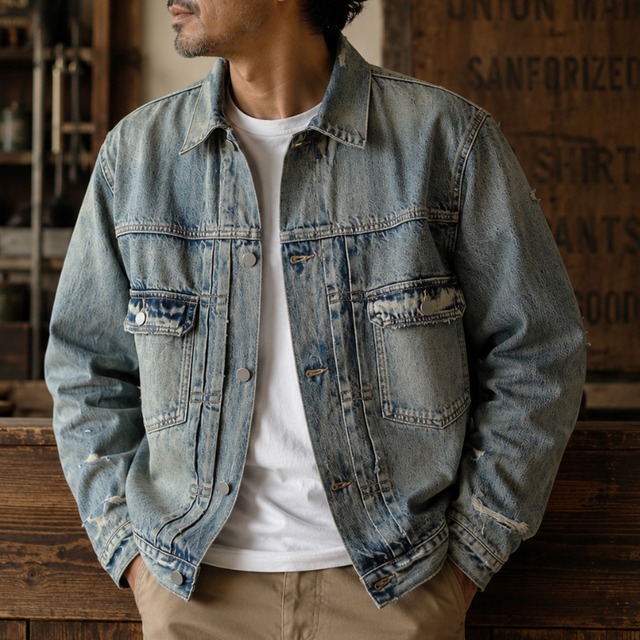 Hardwashed denim trucker jacket 00136