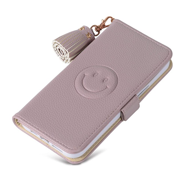 For iPhone 16 用の ケース手帳型 かわいい シンプル おしゃれ スマホケース に適合する アイフォン16 携帯カバー 高級レザー 手帳ケース タッセル smile 女性 16 適用 携帯カバー 全面保護 防汚シェル 笑顔 財布型 横置きスタンド機能付き 電話ケース