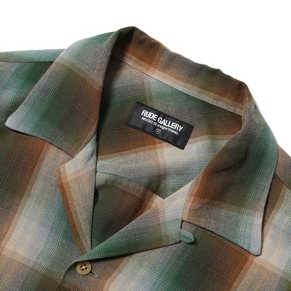 RUDE GALLERY : OMBRE CHECK OPEN COLLAR LS SHIRT | Gusset