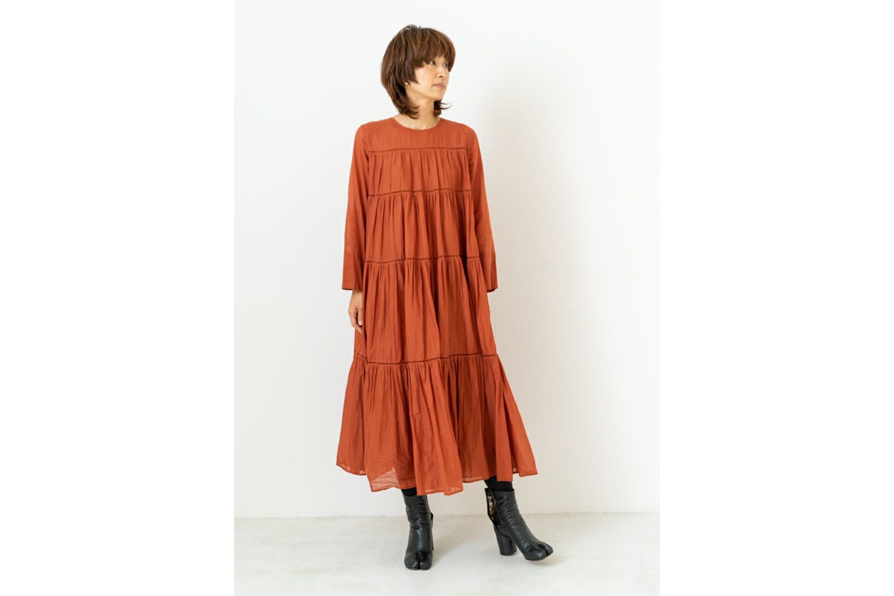 ne Quittez pas / Cotton Voile Tiered Maxi Dress Brick | Zakka so-la