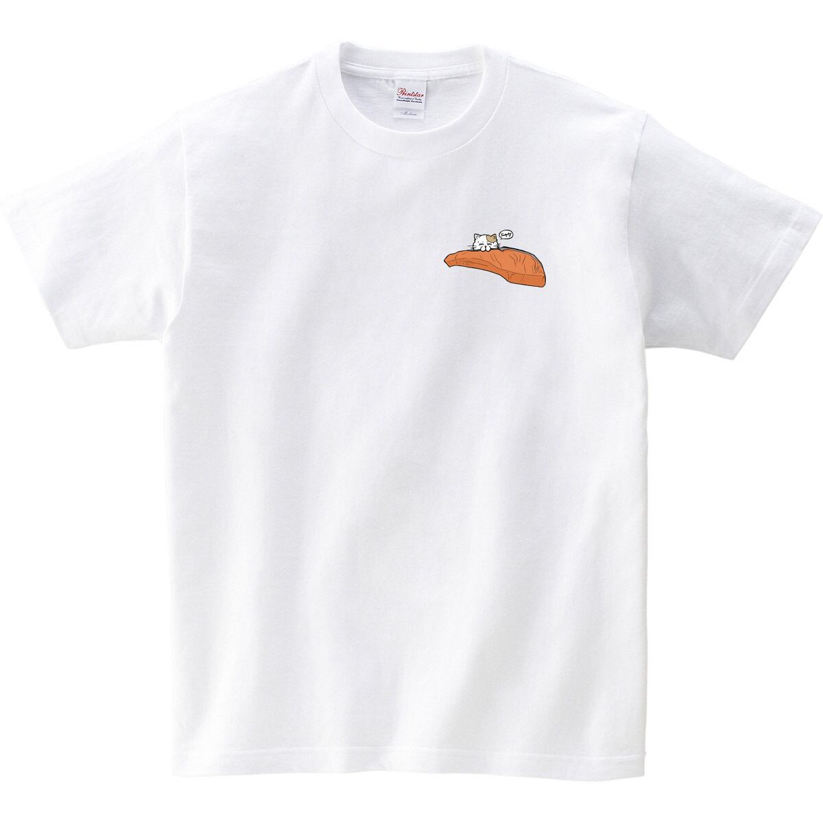 鮭 ほおばる 食いしん坊 ネコ  Tシャツ cat37 おもしろ 猫 Tシャツ 猫服 ゆるキャラ ねこ柄 猫柄