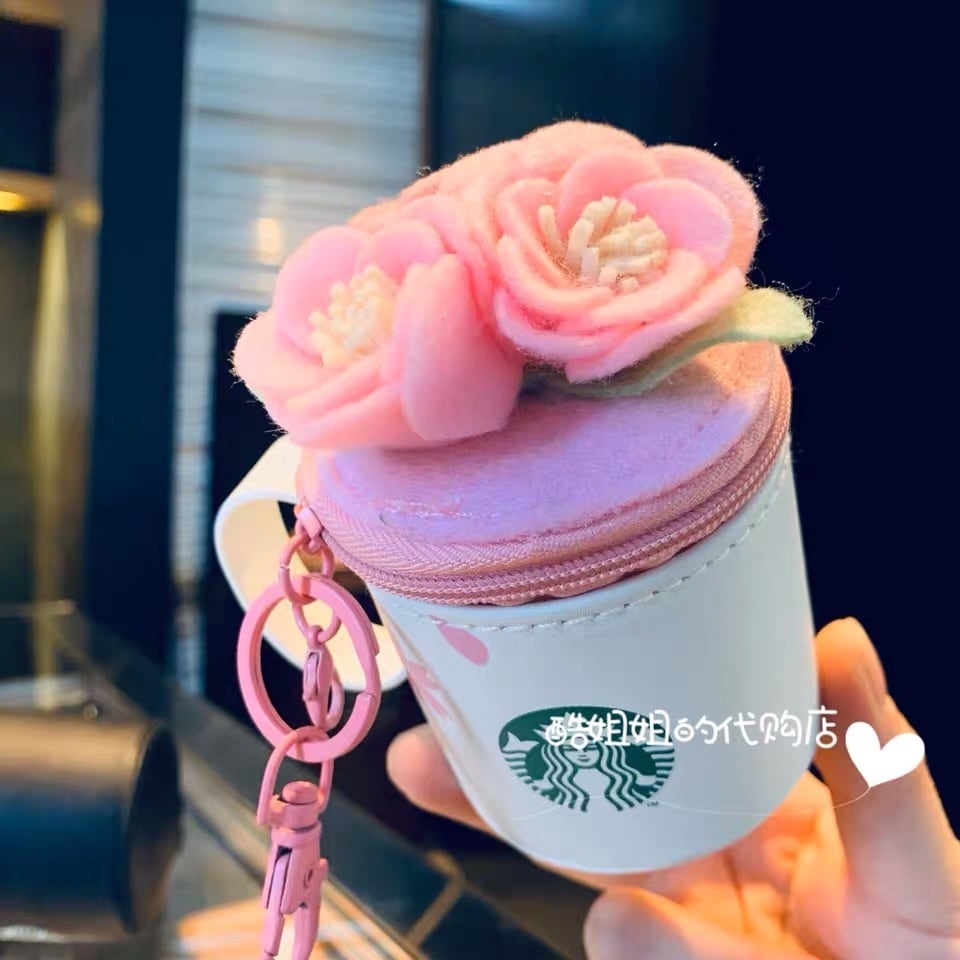 2点セット！薔薇 バラ ポーチ ストラップ コインケース 台湾 スターバックス 韓国 中国 海外 北米 STARBUCKS スタバ