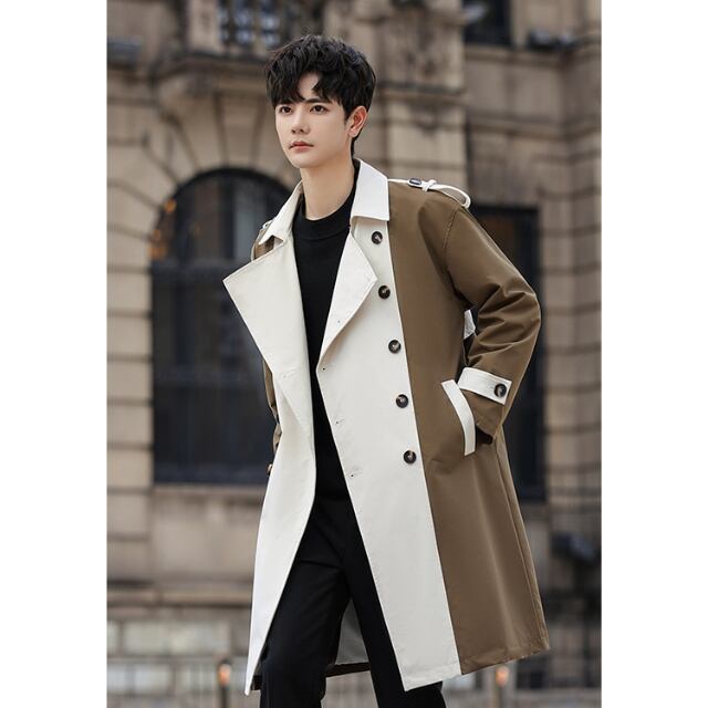 チェスターコートメンズ ミドル丈 無地トレンチコート ラシャコート