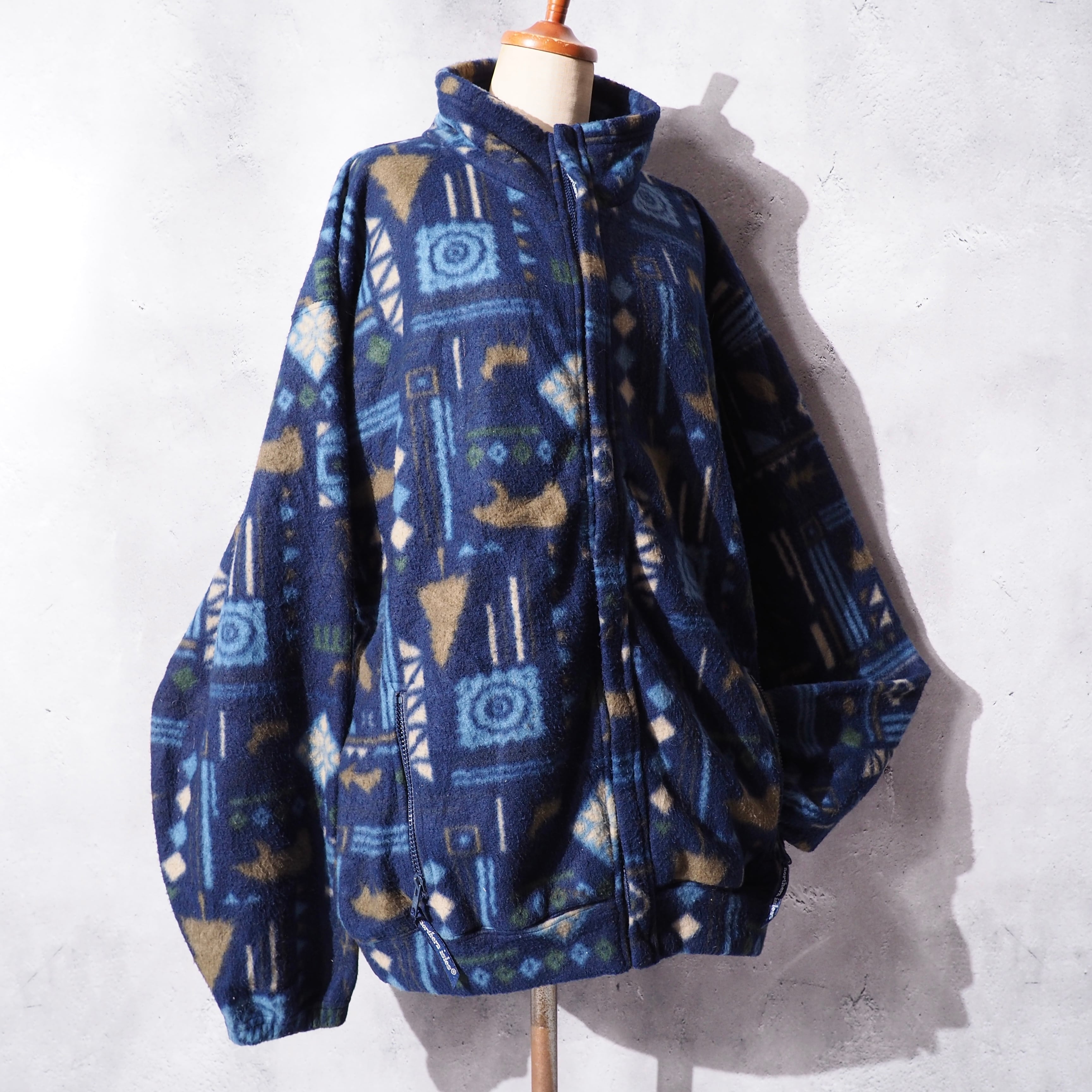 ” Northen isles” Nordic art pattern design vintage loose silhouette fleece jacket