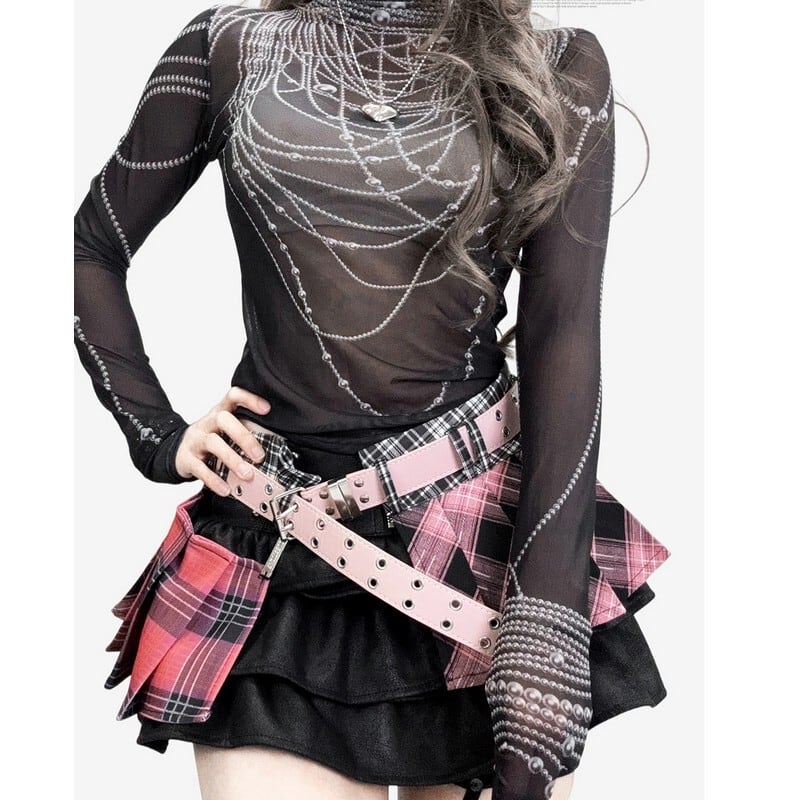 Sheer necklace motif pullover r0088