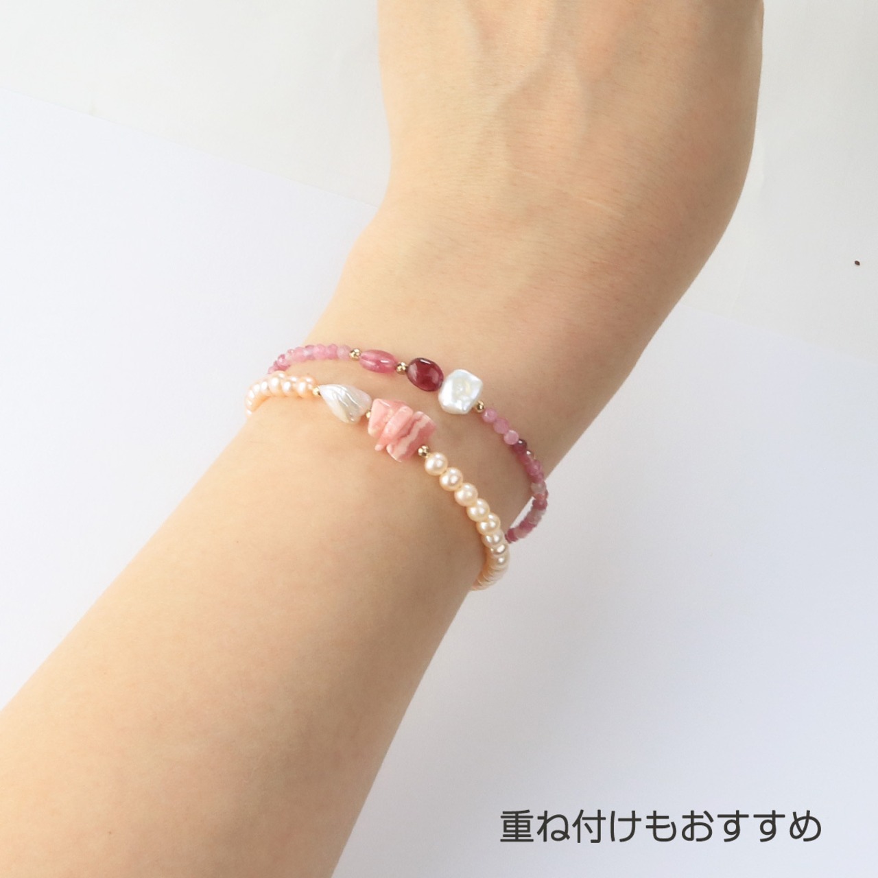 大人KAWAII！ベビ ーパール & インカローズ シルバー ブレスレット br1018