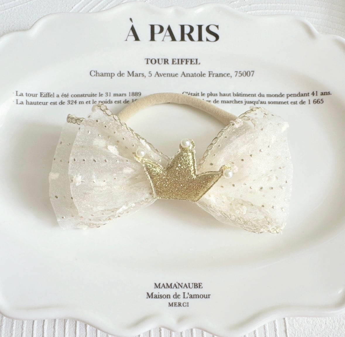 大きな王冠付きリボンヘアバンド(後ろ支え付き)