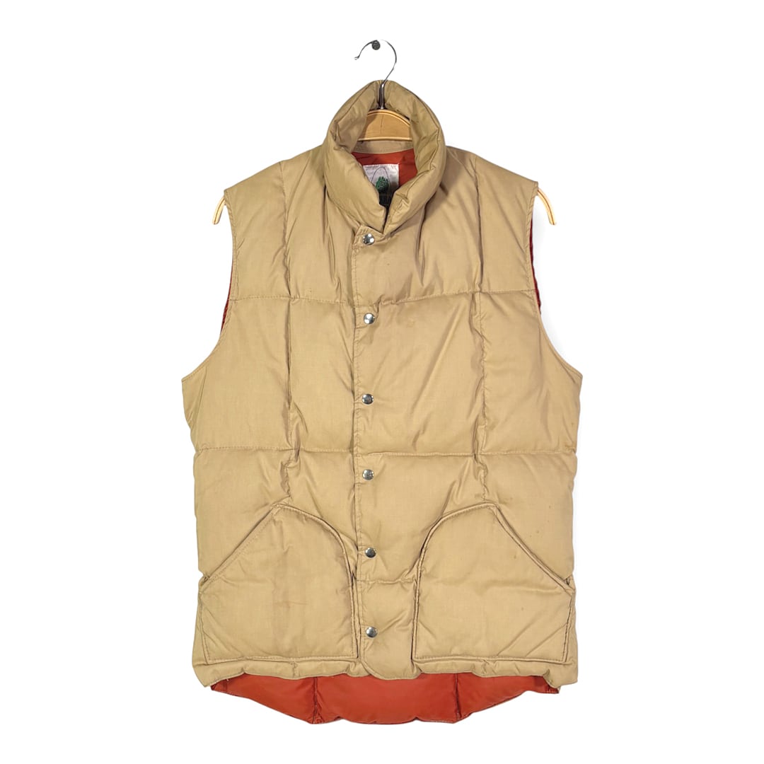 70s シェラデザイン ヴィンテージ ダウンベスト 60/40クロス ベージュ SIERRA DESIGNS 旧タグ サイズS 古着 DD0506