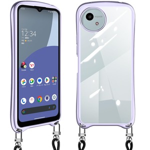 【努力特価】AQUOS Wish4 ケース ショルダー クリア スマホケース アクオス ウィッシュ4 SH-52E カバー 耐衝撃 肩掛け 首掛け 可愛い かわいい 韓国 透明 TPU 長さ調整可能 取り外し可能(ライトパープル)