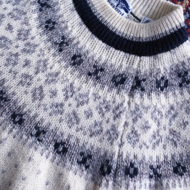 ivory base good nordic pattern loose wool knit sweater
