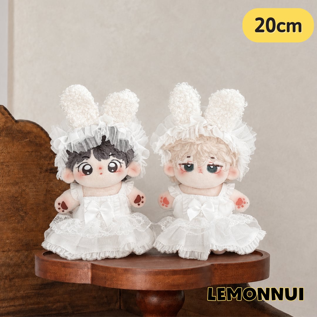 20cm ぬいぐるみ服 着せ替え 白ドレス 天使 ワンピース レース リボン