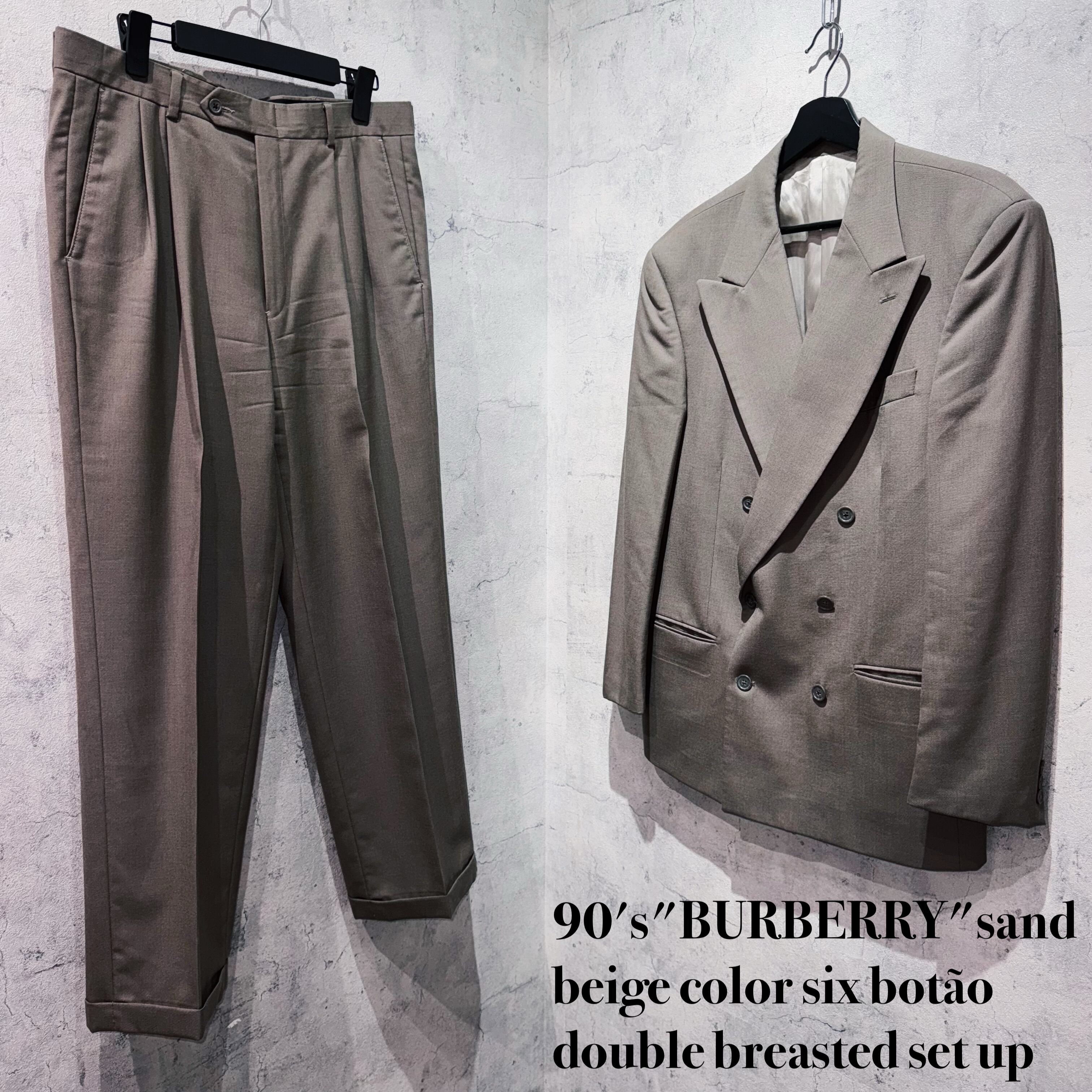 90's"BURBERRY"sand beige color six botão double breasted set up