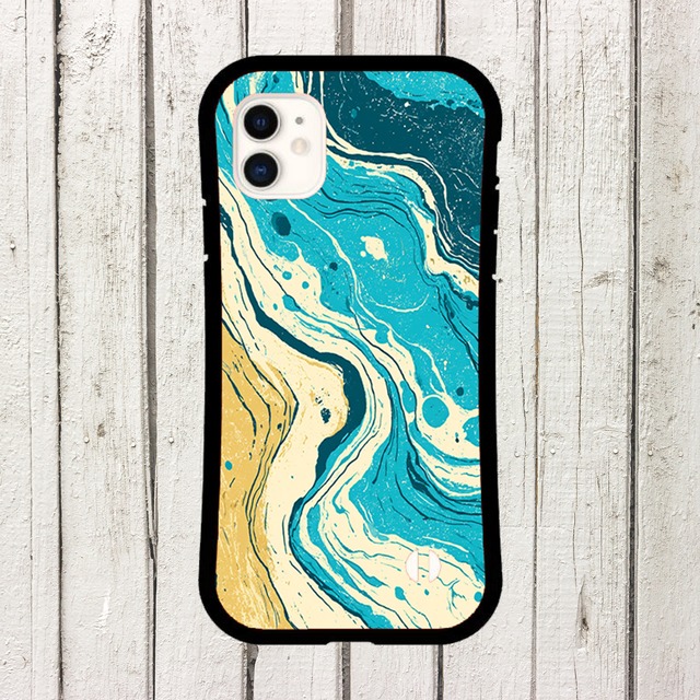 受注生産 iPhoneケース ブルーとクリームの波マーブル｜紙マーブリング MARB031C