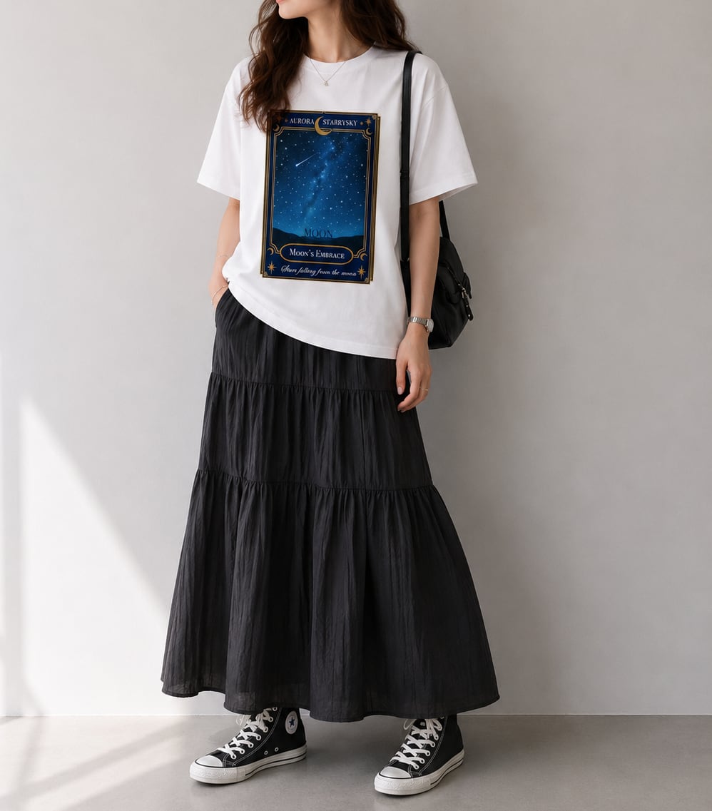 星空香水瓶ラベル・オーロラ Tシャツ WHITE(men&women)