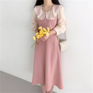 【送料無料】 ワンピース 2色 ロング マキシ 長袖 襟付き Aライン フレア ボタン フリル 薄手生地 エレガント 可愛い 大人可愛い きれいめ シンプル カジュアル シック コンサバ 華やか 大人 上品 おしゃれ お洒落 主役級 こなれ感 高見え 高級感 フェミニン 無地 春 夏 秋 冬 オールシーズン レディース 女性用 ママ 20代 30代 40代 デート お出かけ 女子会 お呼ばれ 休日 お茶会 授業参観 パーティ 結婚式 二次会 普段使い ファッション 着痩せ ブラック ピンク バイカラー