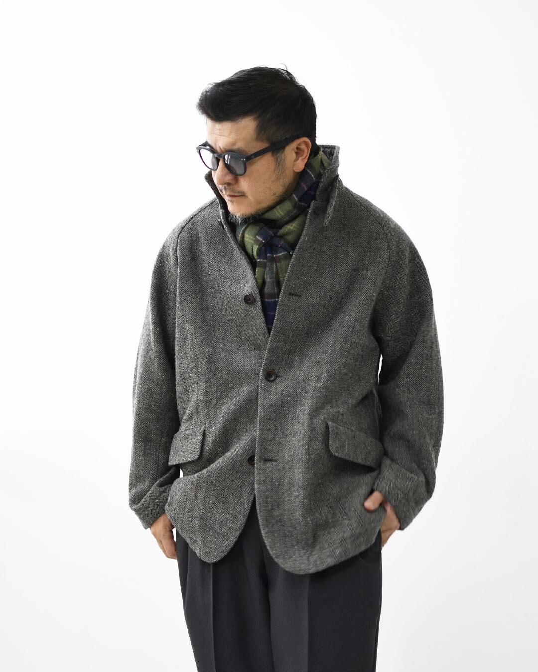 RINEN [リネン] 1/6ツィードヘリンボーン ラグランカバーオール