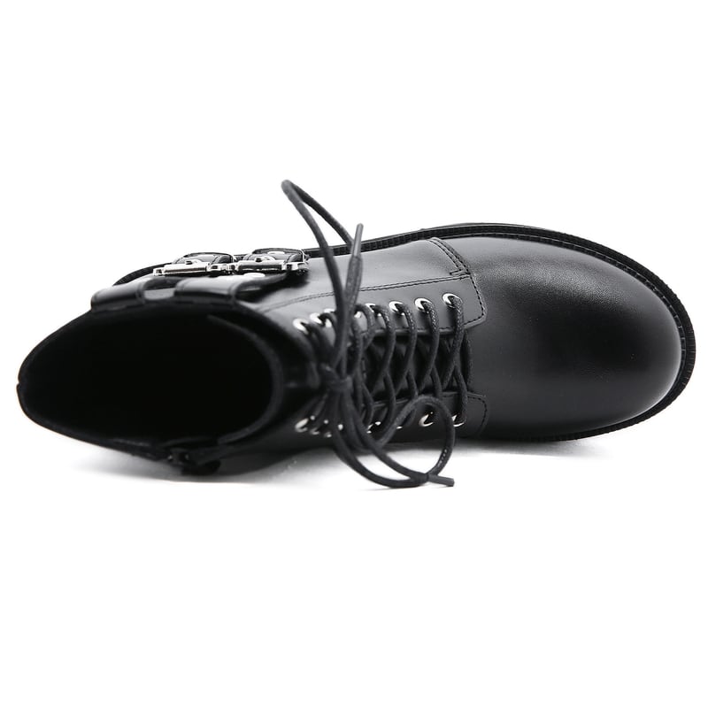 厚底ブーツ サイドZIP 編み上げ ダブルベルト ヒール高8cm つま先4.5cm