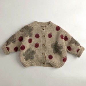 【80-130】秋新作キッズ ストロベリードット ニットカーディガン 男女兼用 ナチュラル ベビーウェア A1238