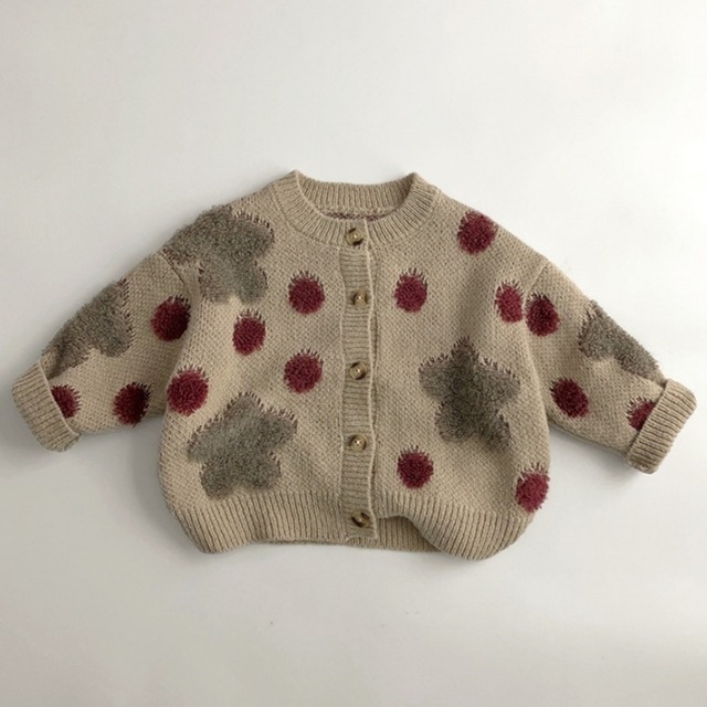 【80-130】秋新作キッズ ストロベリードット ニットカーディガン 男女兼用 ナチュラル ベビーウェア A1238