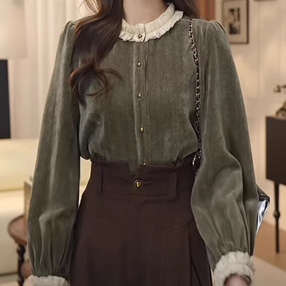 配色フリルパフスリーブブラウス ・65046 | sucrier ( シュクリエ 
