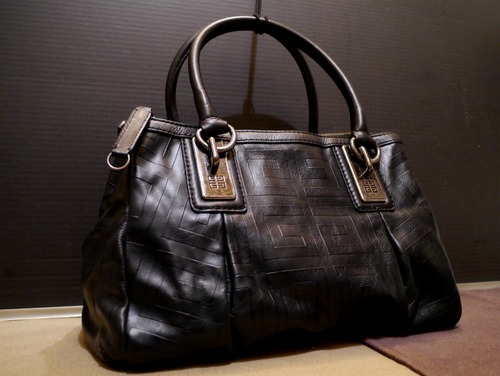 ★GIVENCHY ジバンシィ 型押 レザー トート ハンド バッグ 黒★