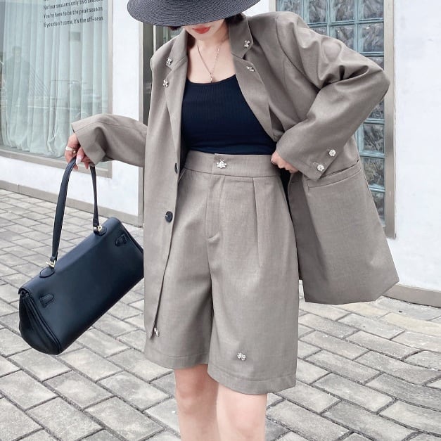 ロングジャケット&セミショートパンツセットアップ T0071