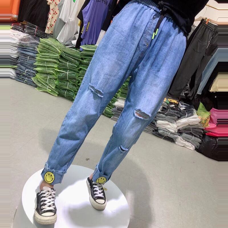 プラスファットプラスサイズレディース破れたジーンズ女性秋ファットシスターmm200キャティー薄手の笑顔9点パンツ ミックスインファッション58315932132