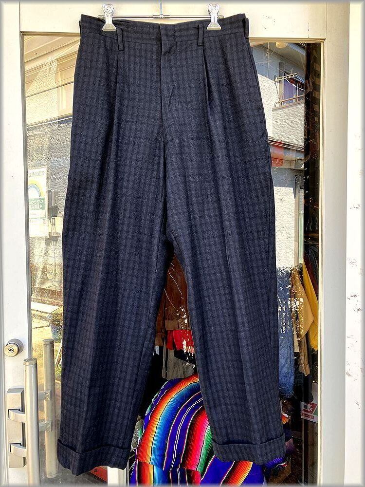 ☆ビンテージ 50s ウール スラックス パンツ W76cm位 ブラック 黒