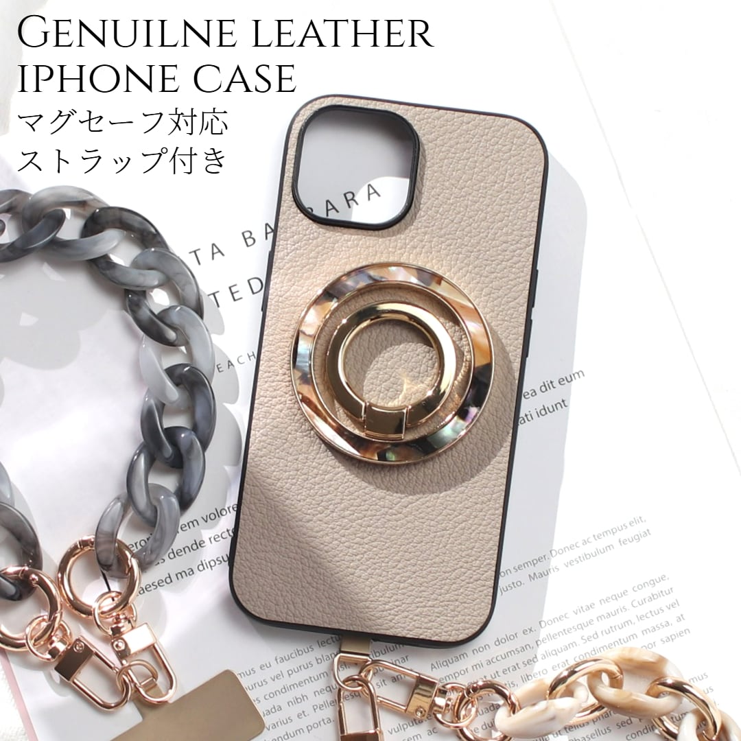 iphone ケース レザー リング付き iphone17 iphone16 iphone15 iphone14 MagSafe マグセーフ ショート ストラップ 本革 アイフォン 17 16 15 14 13 13mini magsafe対応 ゴートレザー 16e 16pro 15pro リング ストラップ付き スタンド マグネット べっ甲 シェル 送料無料
