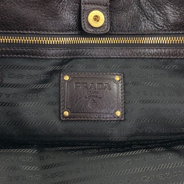 PRADA プラダ ハンドバッグ ブラウン ロゴ レザー 2wayトートバッグ vintage ヴィンテージ オールド ujn2cg