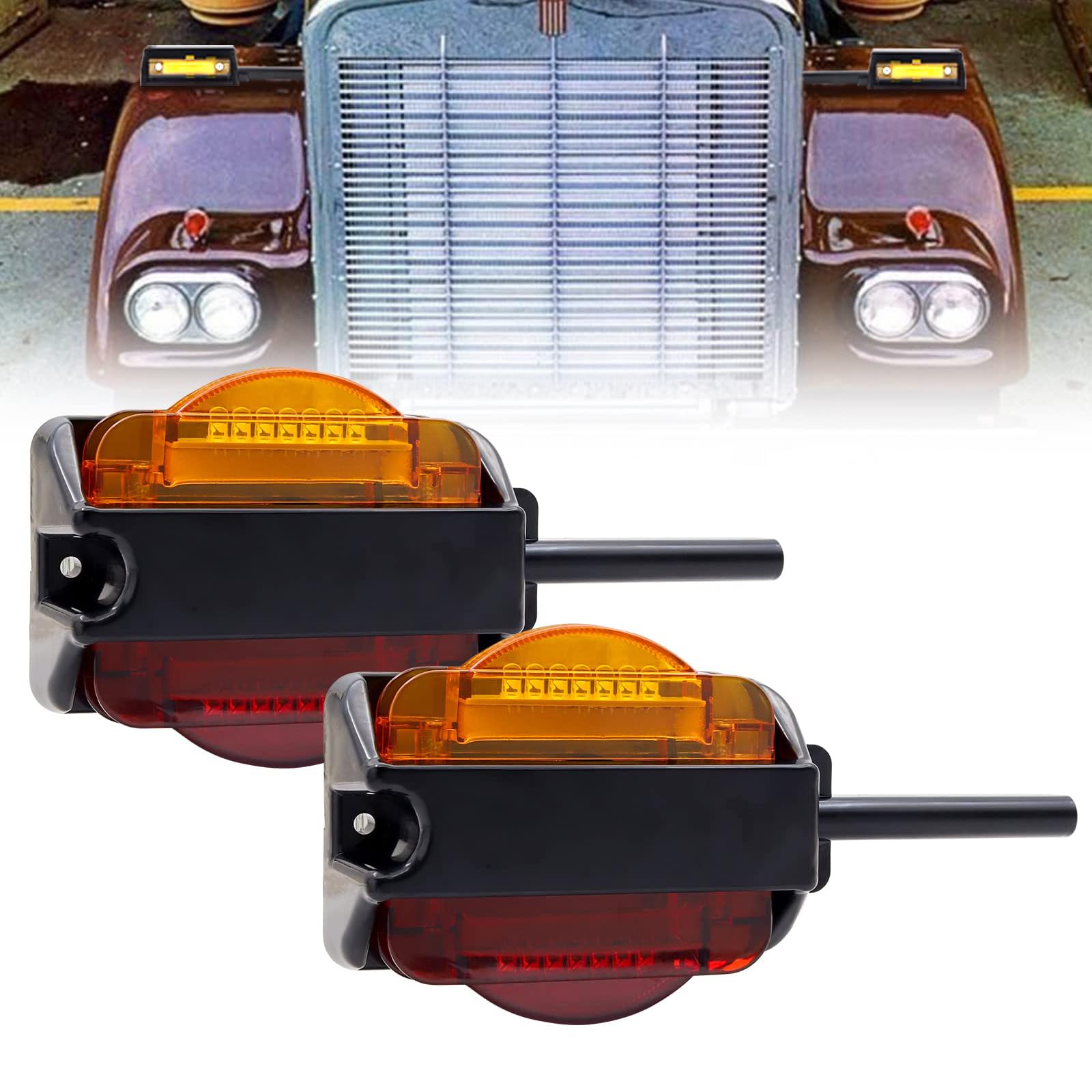 X-STYLE サイドマーカーランプ 12V LED 車幅灯 赤+黄 2色発光 防水 トラッククリアランスランプ トレーラー バス 14連LED警告灯 路肩灯 ギャップマーカー 左右 2個セット(レッド+アンバー)