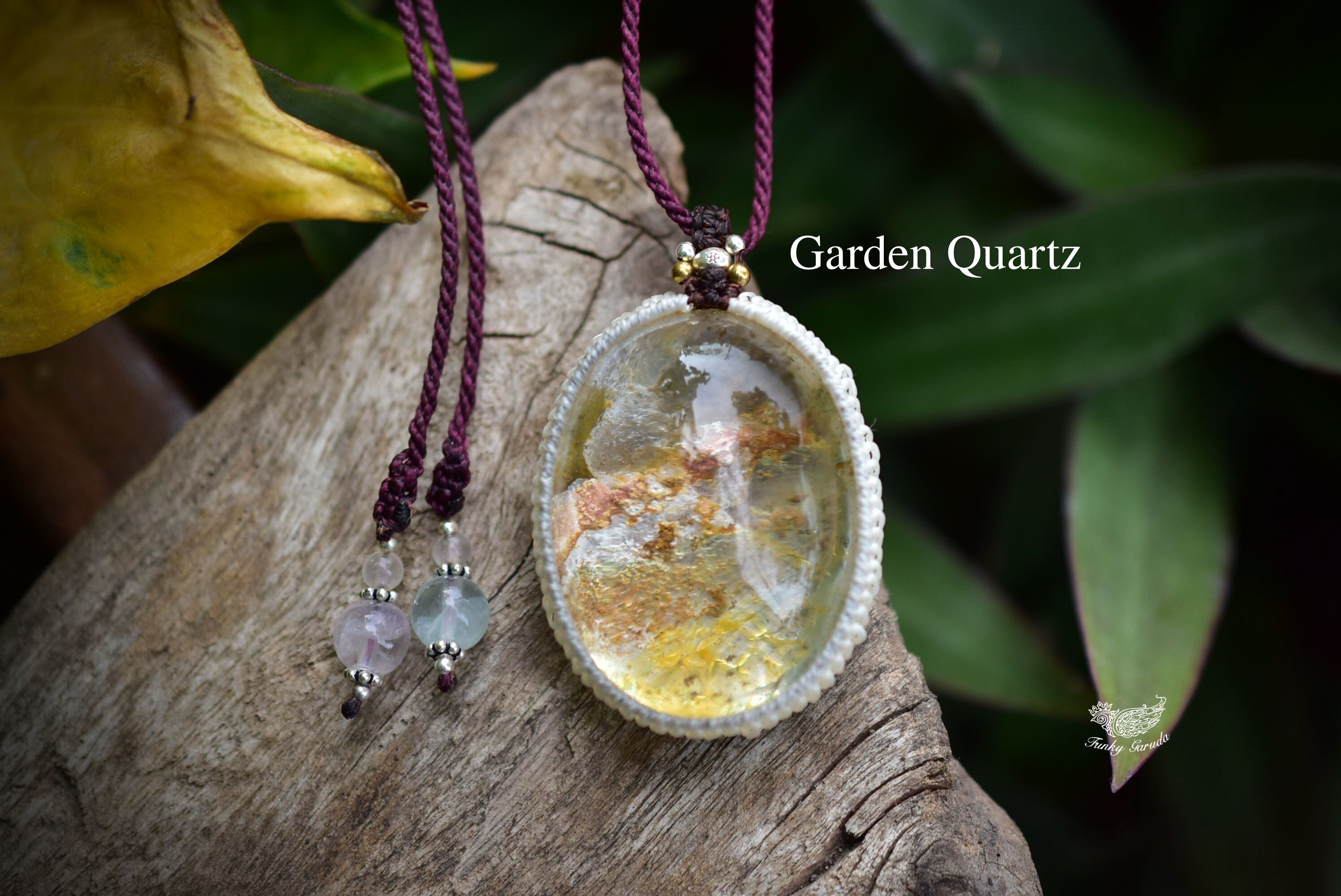 大粒★ホワイトイエロー山脈★ガーデンクォーツ マクラメペンダント167