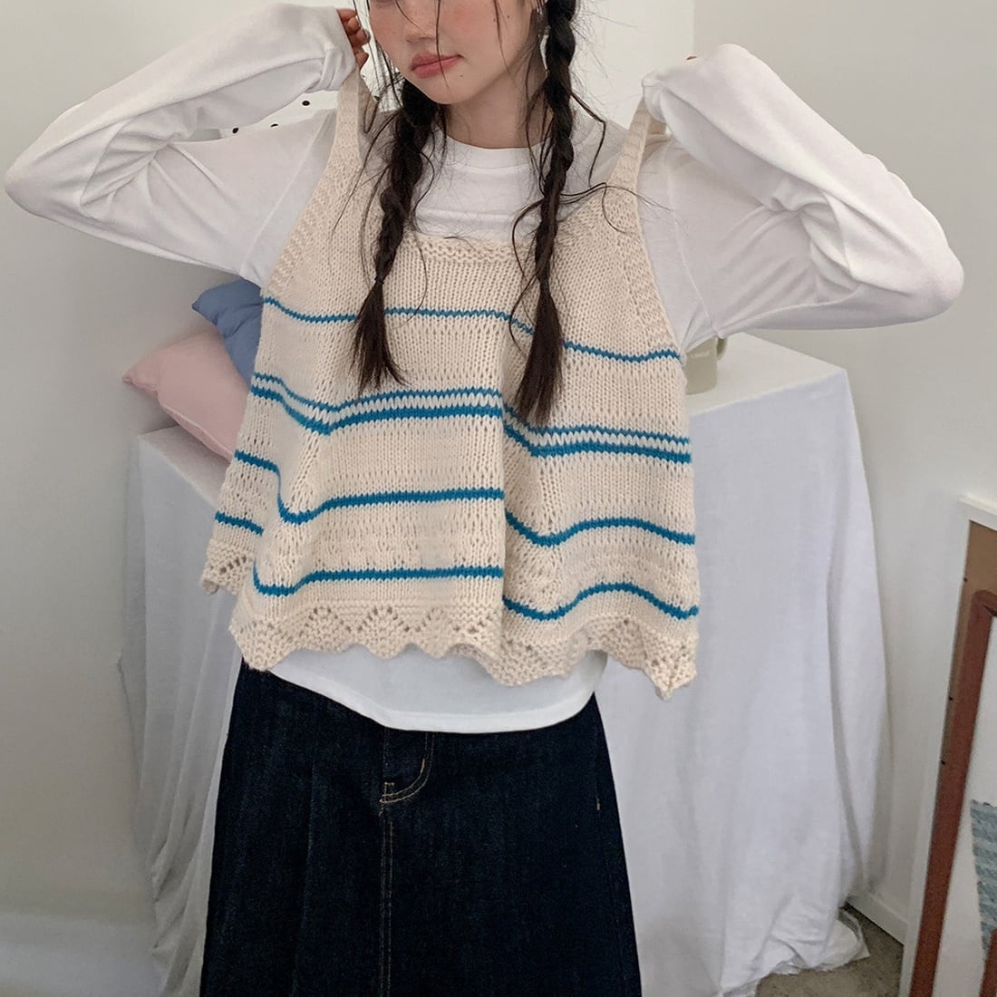 striped knit flared camisole m-0041