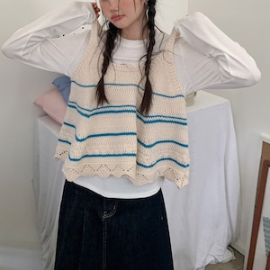 striped knit flared camisole m-0041