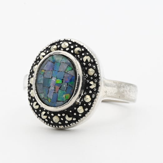 Mosaic Opal / Marcasite Accent Rounded Top Ring #16.0 / Denmark